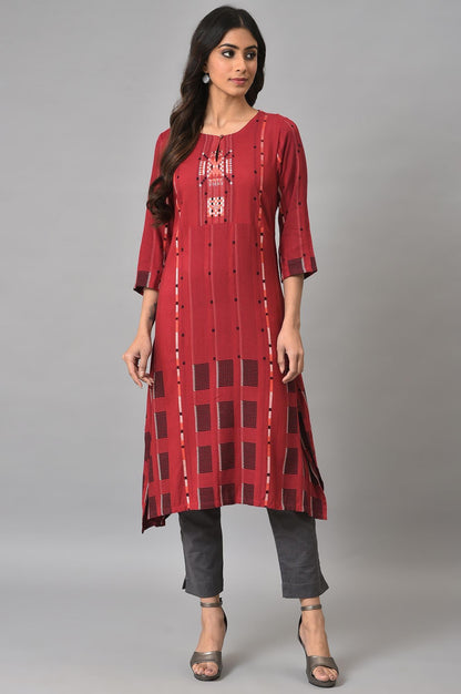 Tango Red Rayon Dobby kurta - wforwoman
