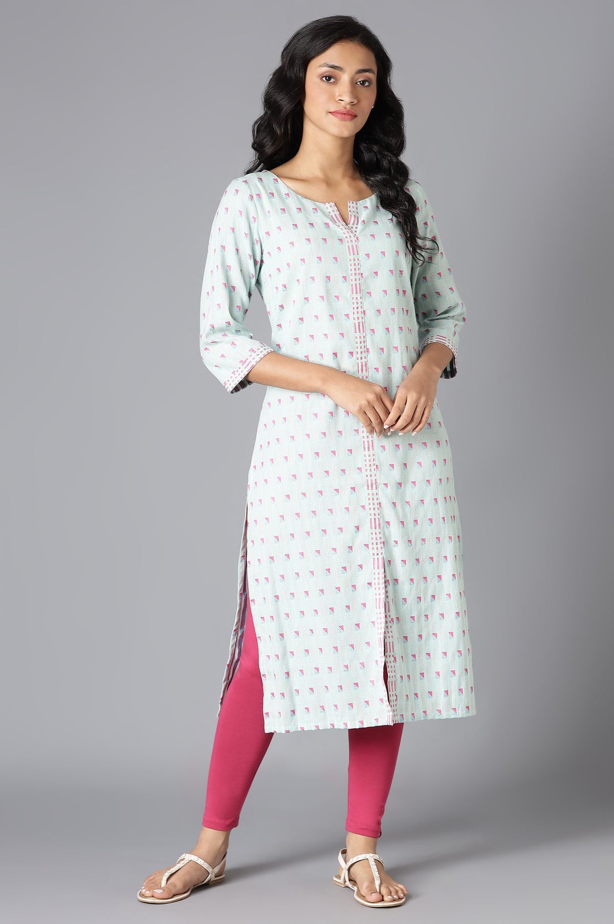 Light Blue Cotton Dobby Straight kurta - XS