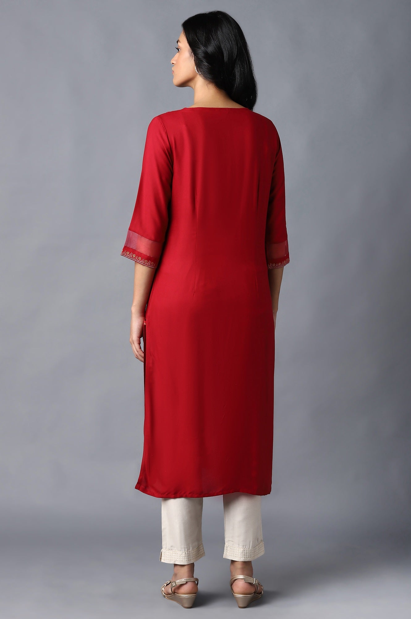 Crimson Red Cotton Straight Printed Kurta