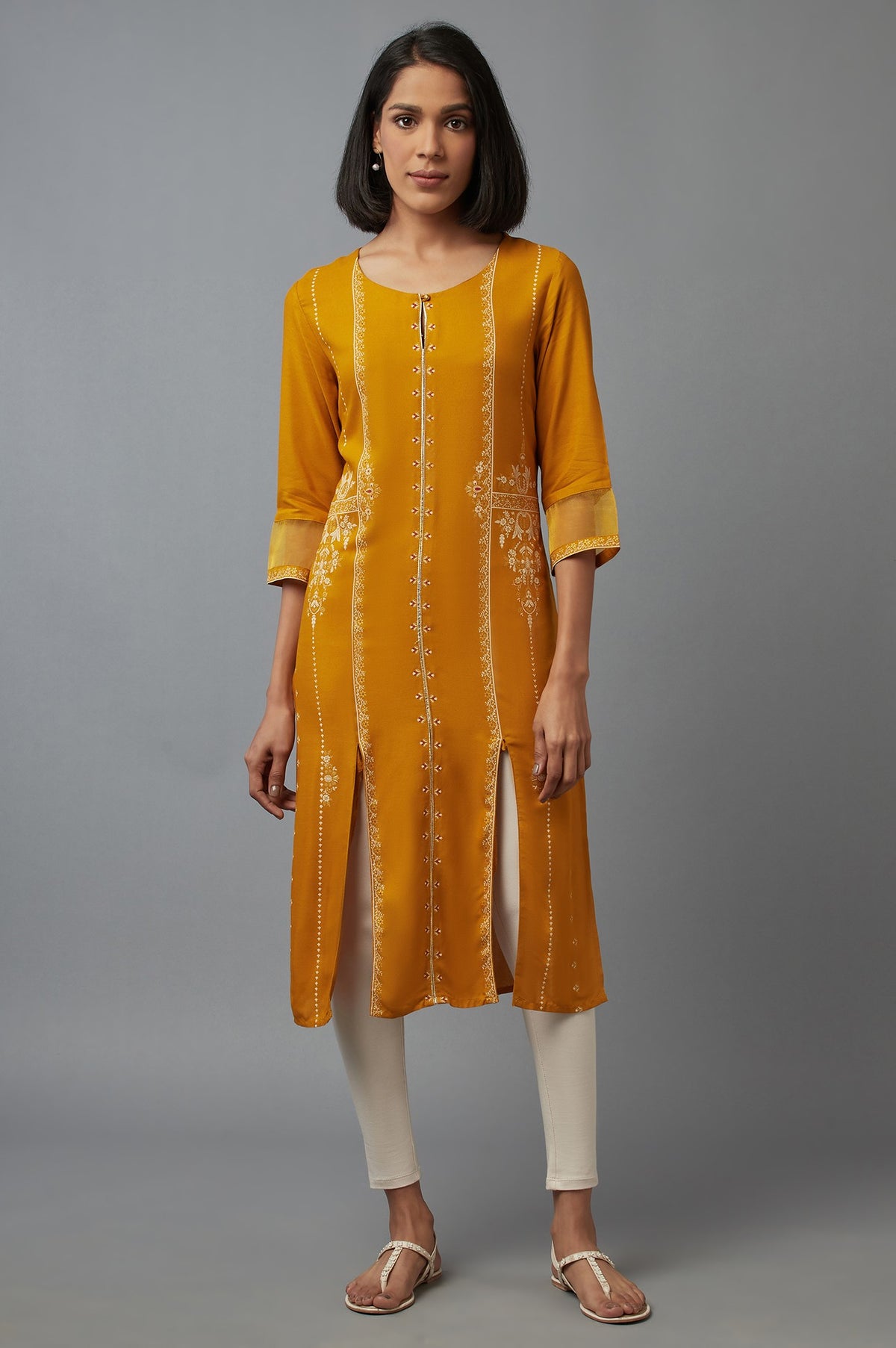 Yellow Printed kurta - XS