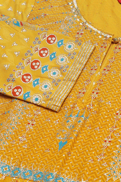 Mustard Floral Printed Kalidar Dress - wforwoman