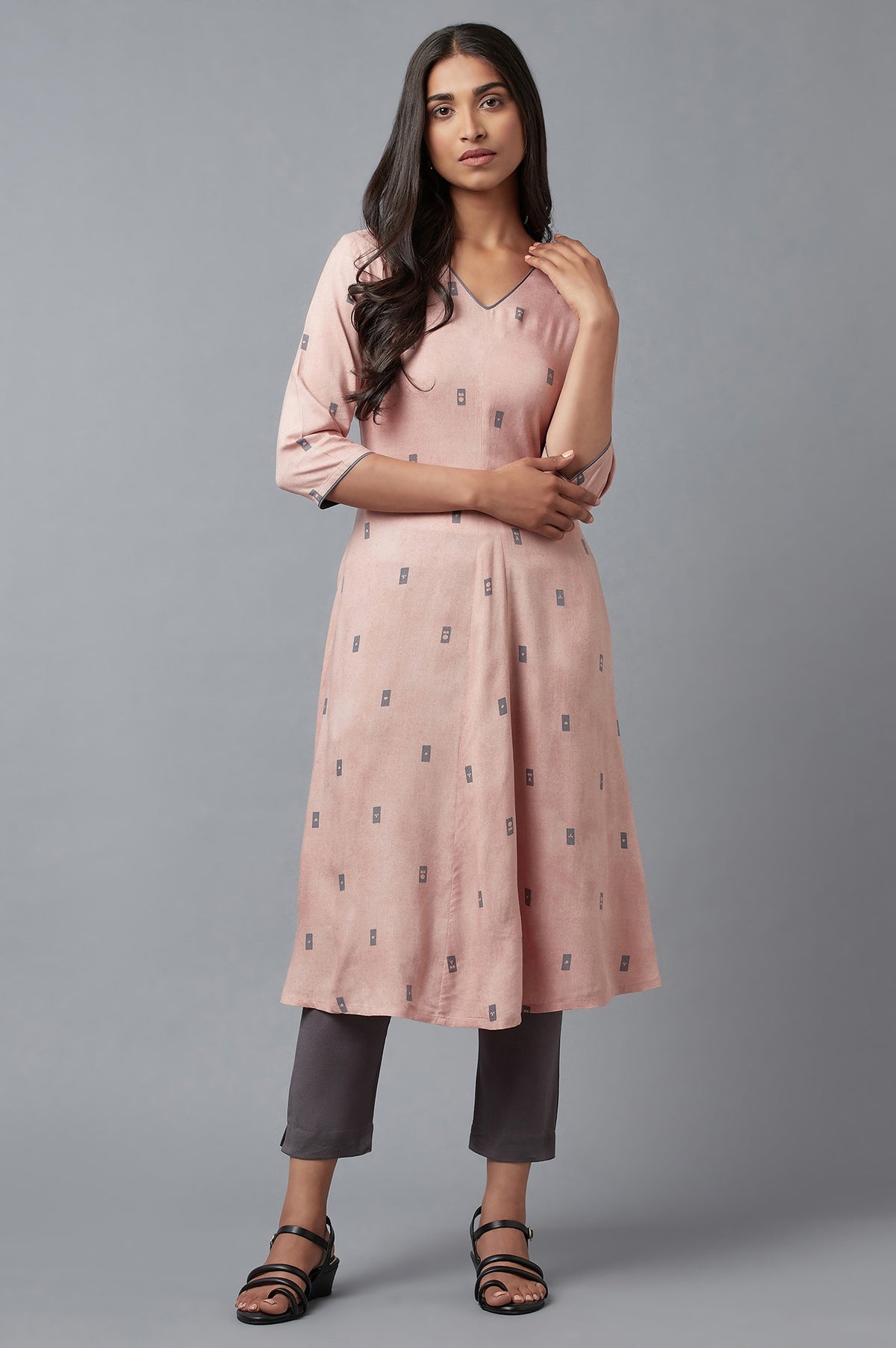 Salmon Pink A-Line kurta - XL