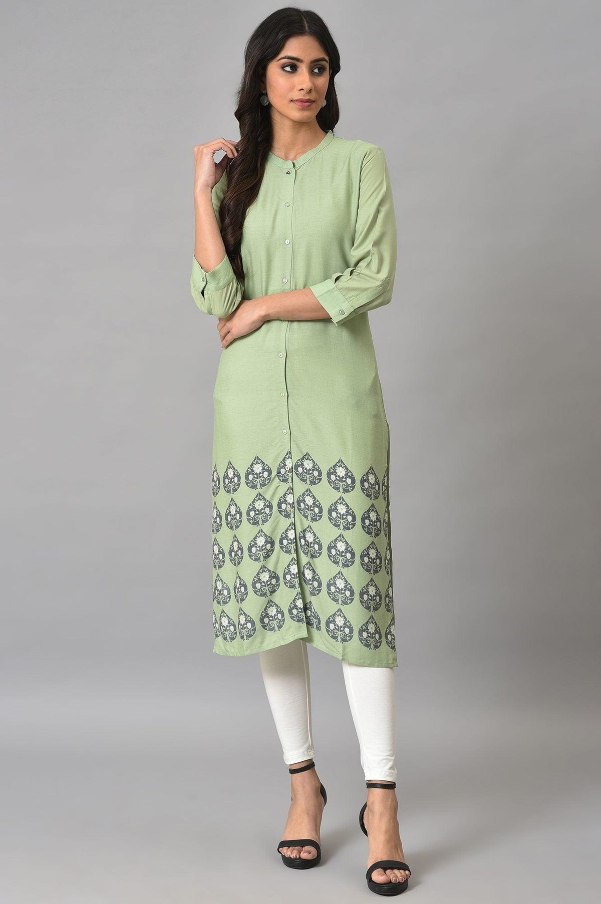 Fern Green Printed kurta - XS