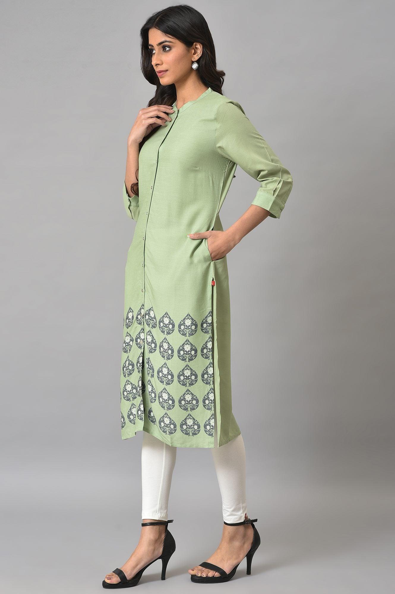 Fern Green Printed kurta - wforwoman