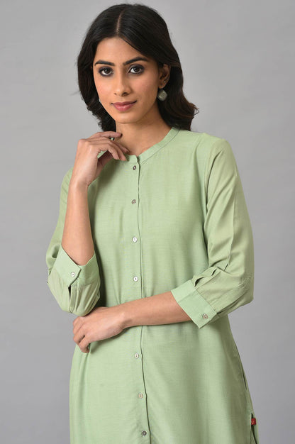 Light Green Floral Printed Lace Rayon Straight Kurta and Straight Pant Set