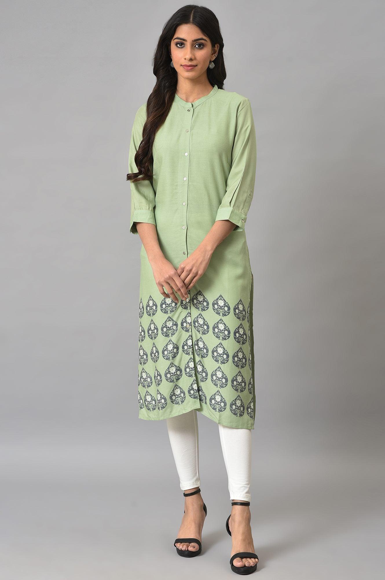 Fern Green Printed kurta - wforwoman