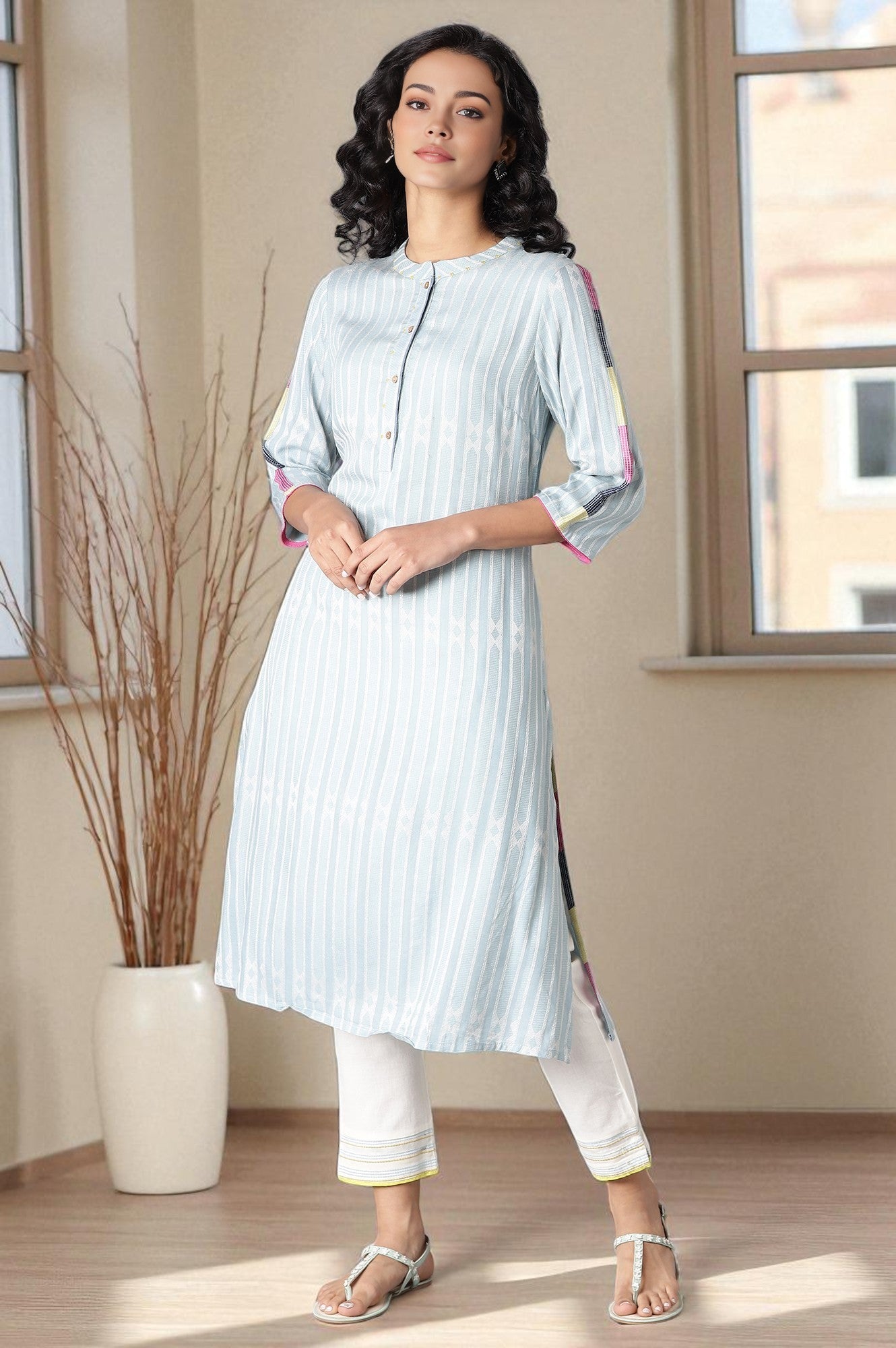 Light Blue Yarn-Dyed Straight kurta