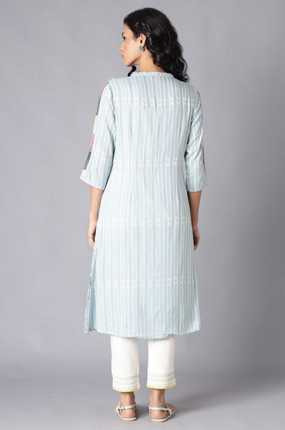 Light Blue Yarn-Dyed Straight kurta - wforwoman