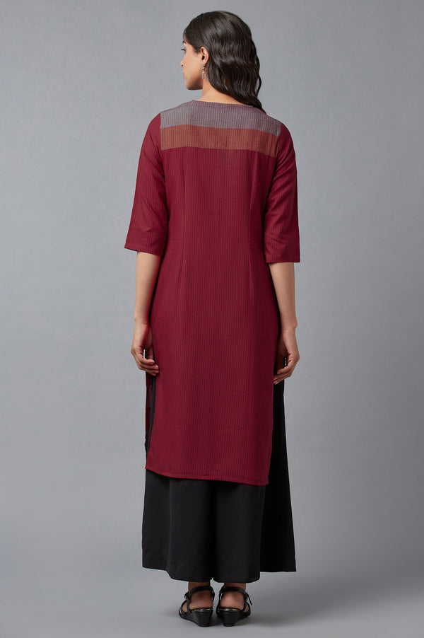 Red Cotton Dobby Placket kurta
