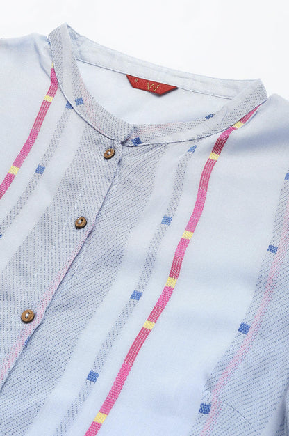 Light Blue Shirt kurta With Front Placket - wforwoman