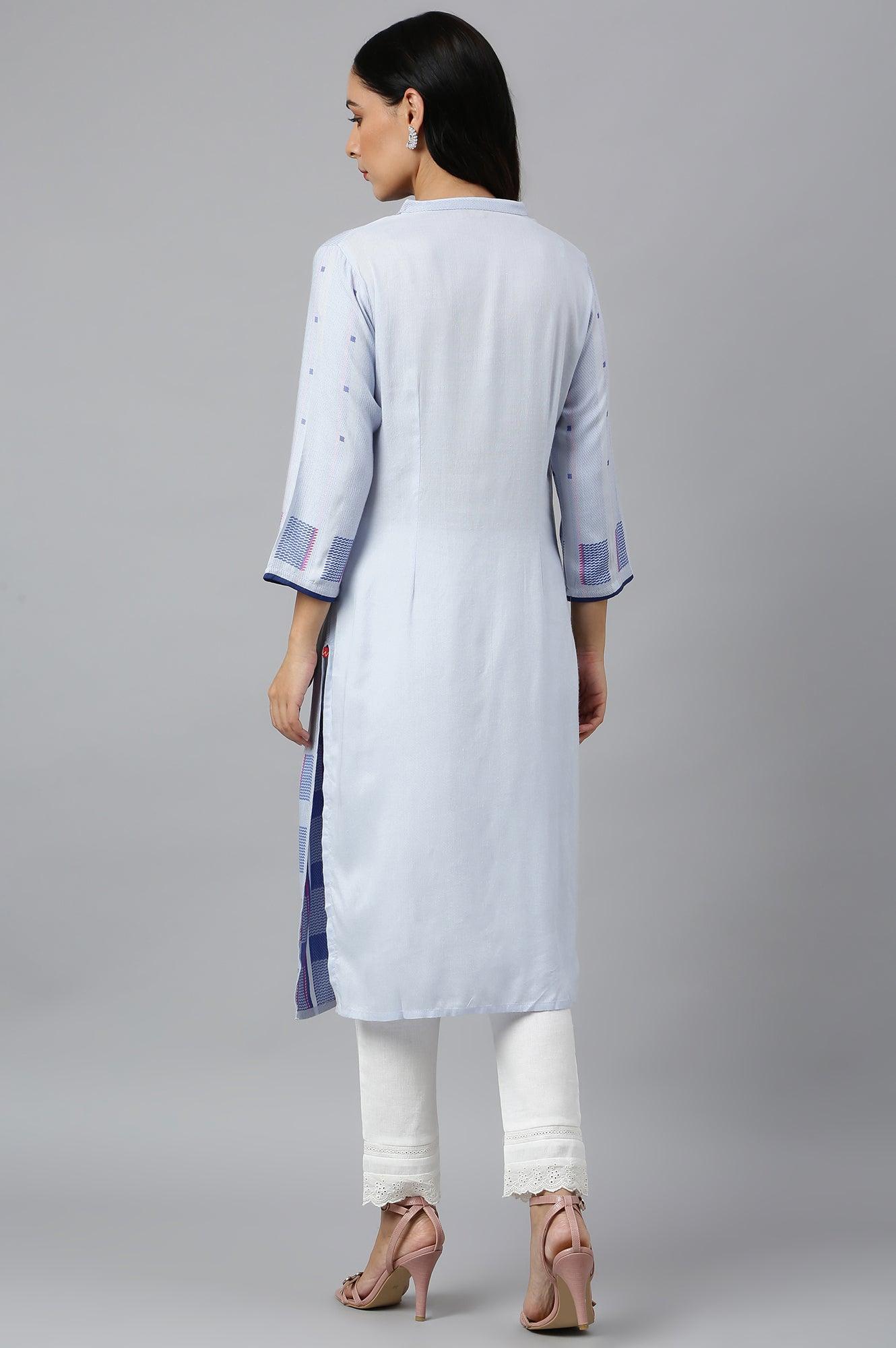 Light Blue Shirt kurta With Front Placket - wforwoman