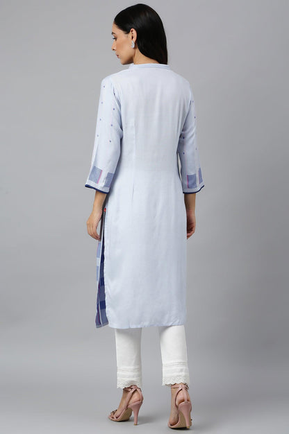 Light Blue Shirt kurta With Front Placket - wforwoman