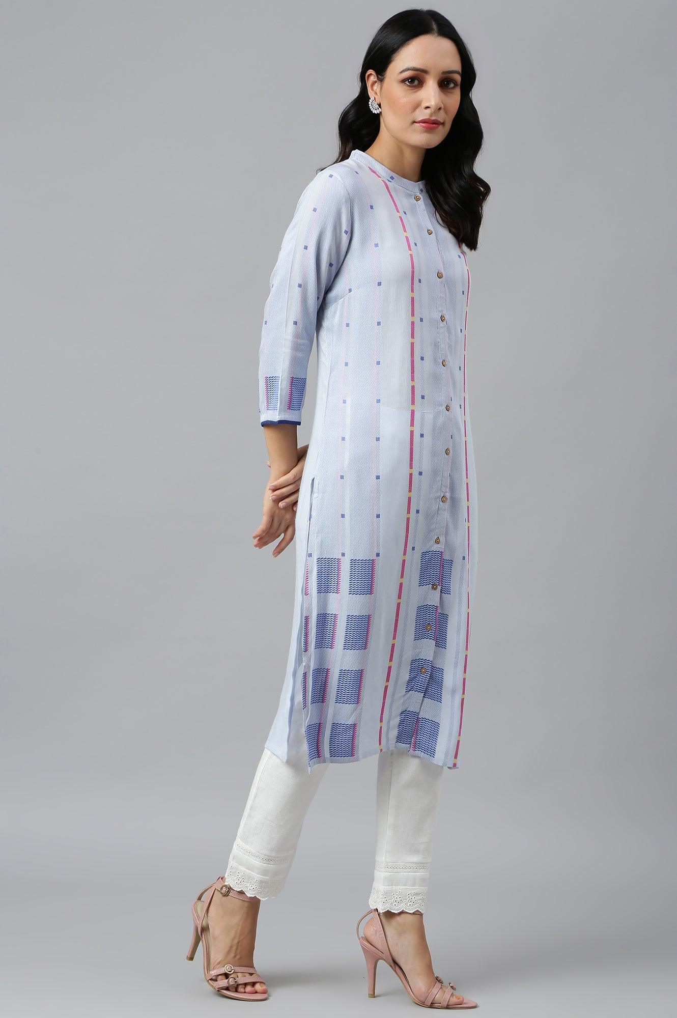 Light Blue Shirt kurta With Front Placket - wforwoman