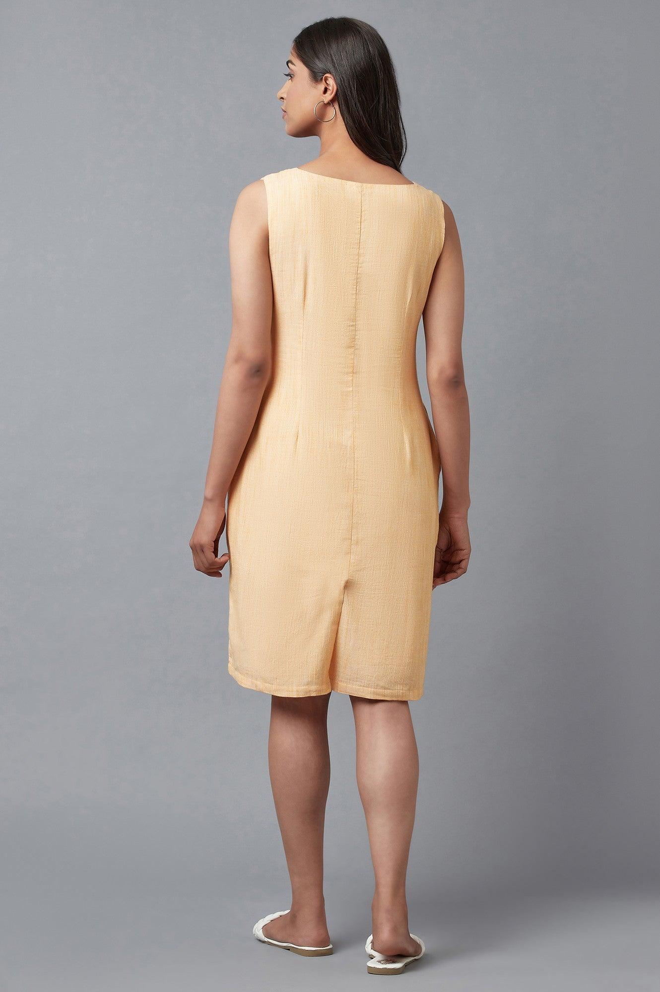 Light Orange Cotton Sleeveless Dress With Floral Print - wforwoman