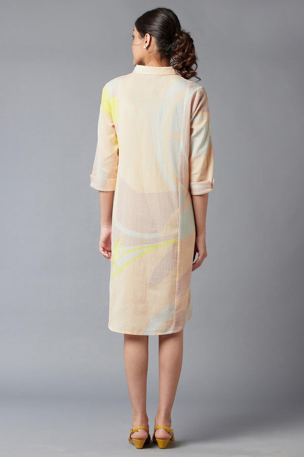 Coral Floral Print Cotton Shirt Dress