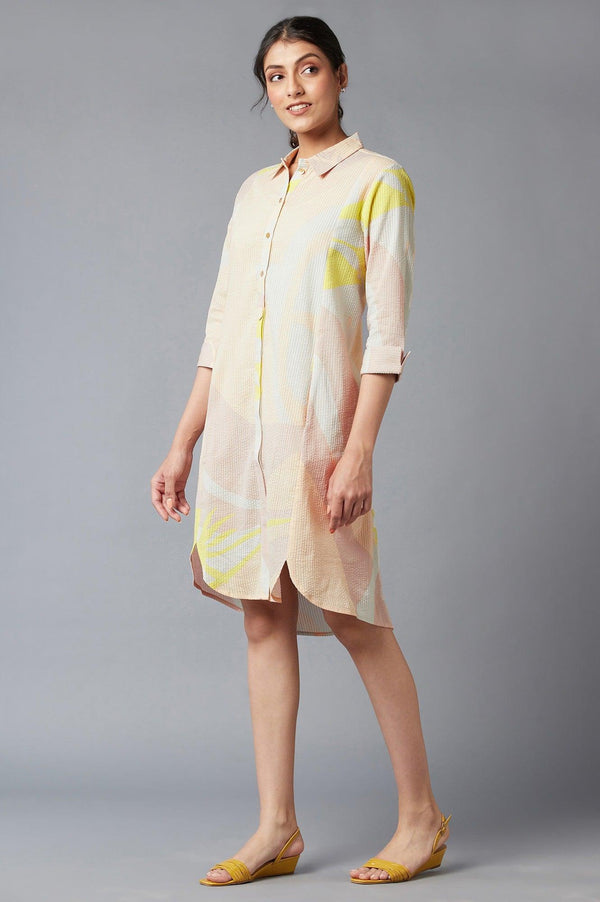 Coral Floral Print Cotton Shirt Dress