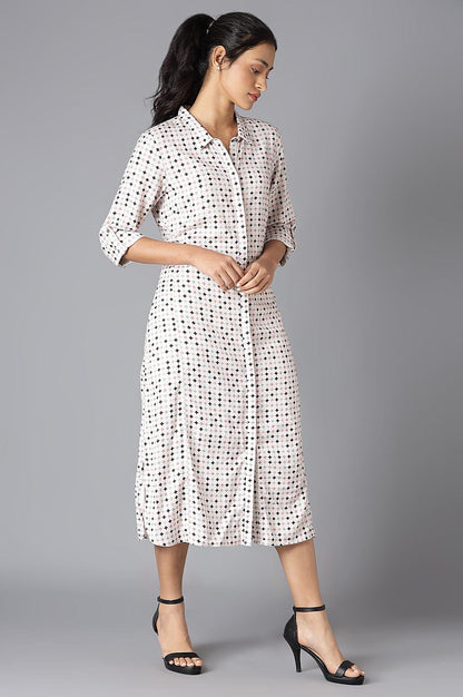Light Pink Geometric Print Shirt Dress - wforwoman