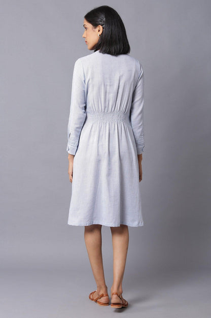 Blue Checker Embroidered Cotton Dress - wforwoman