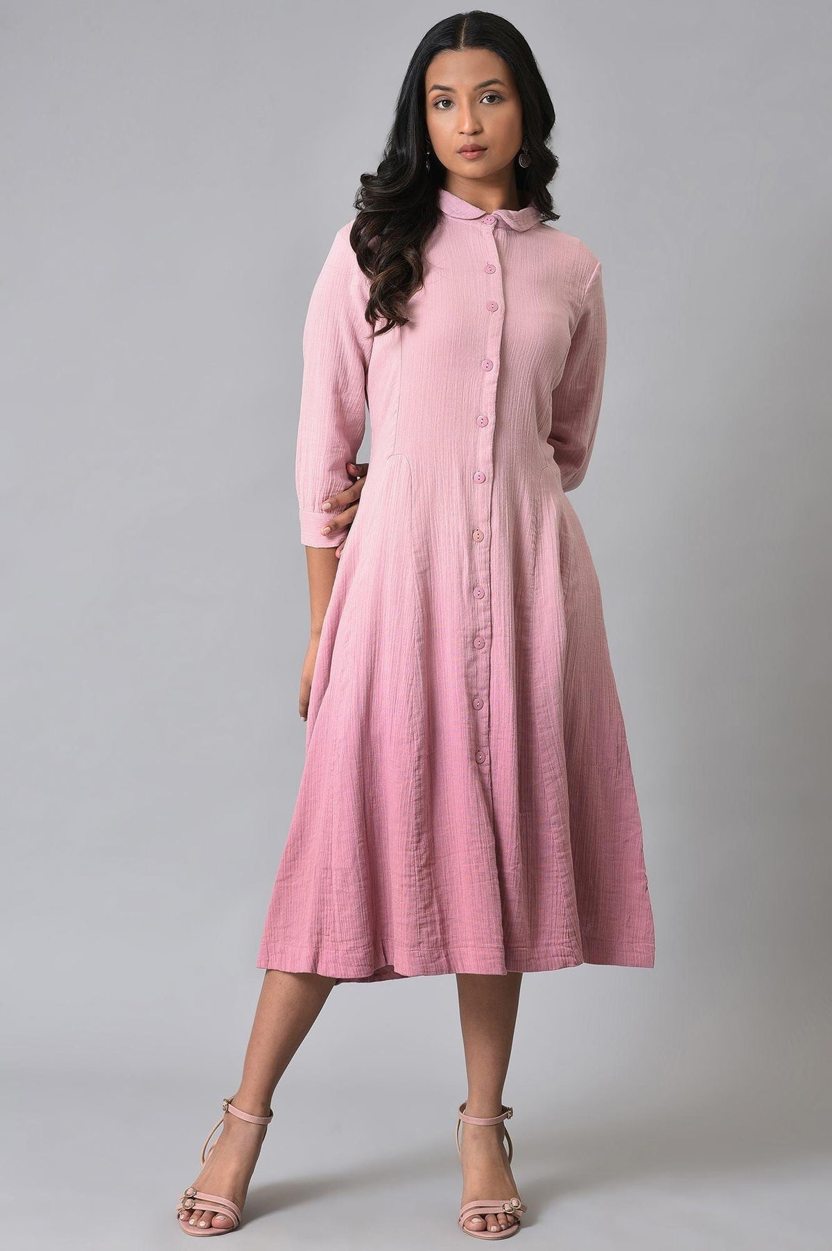 Pink Cotton Shirt Dress With Belt - XS