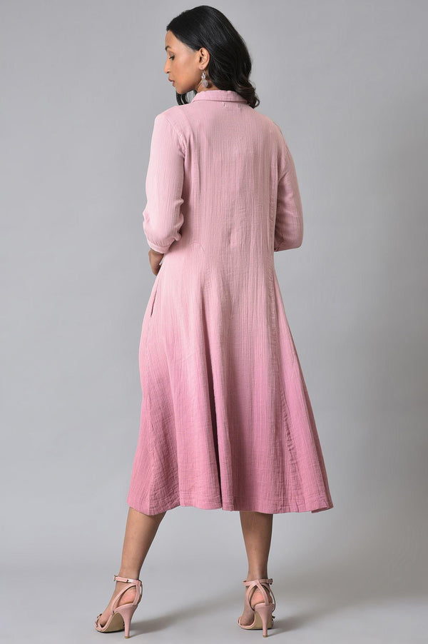Pink Cotton Shirt Dress With Belt