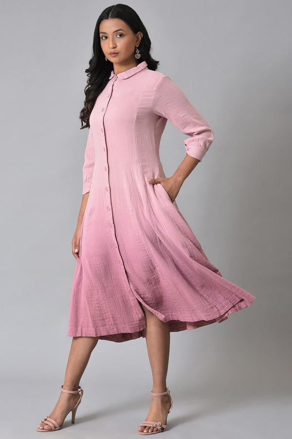 Pink Cotton Shirt Dress With Belt
