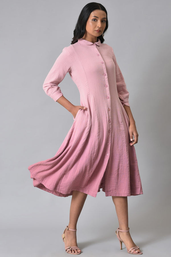 Pink Cotton Shirt Dress With Belt
