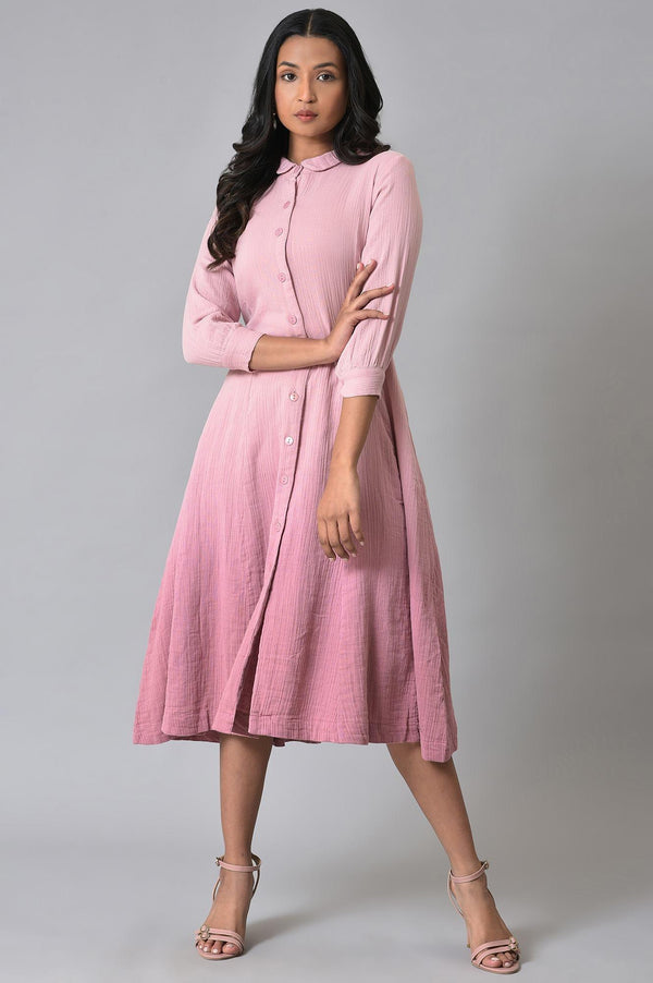 Pink Cotton Shirt Dress With Belt