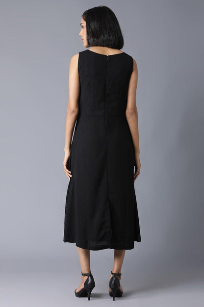Black Sleeveless Embroidered Dress In Round Neck - wforwoman
