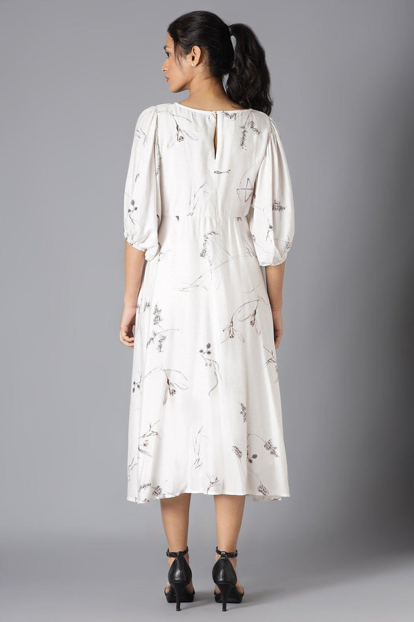 Beige Gathered Sleeves Western Dress