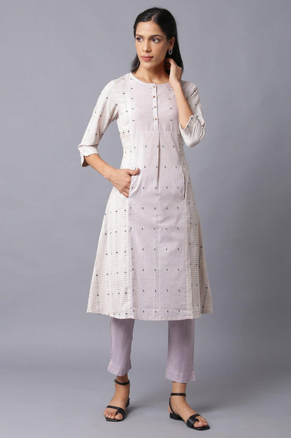 Ecru And Lilac Dobby kurta - wforwoman