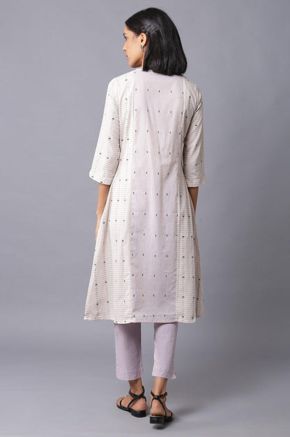 Ecru And Lilac Dobby kurta - wforwoman