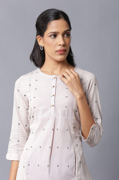 Ecru And Lilac Dobby kurta - wforwoman