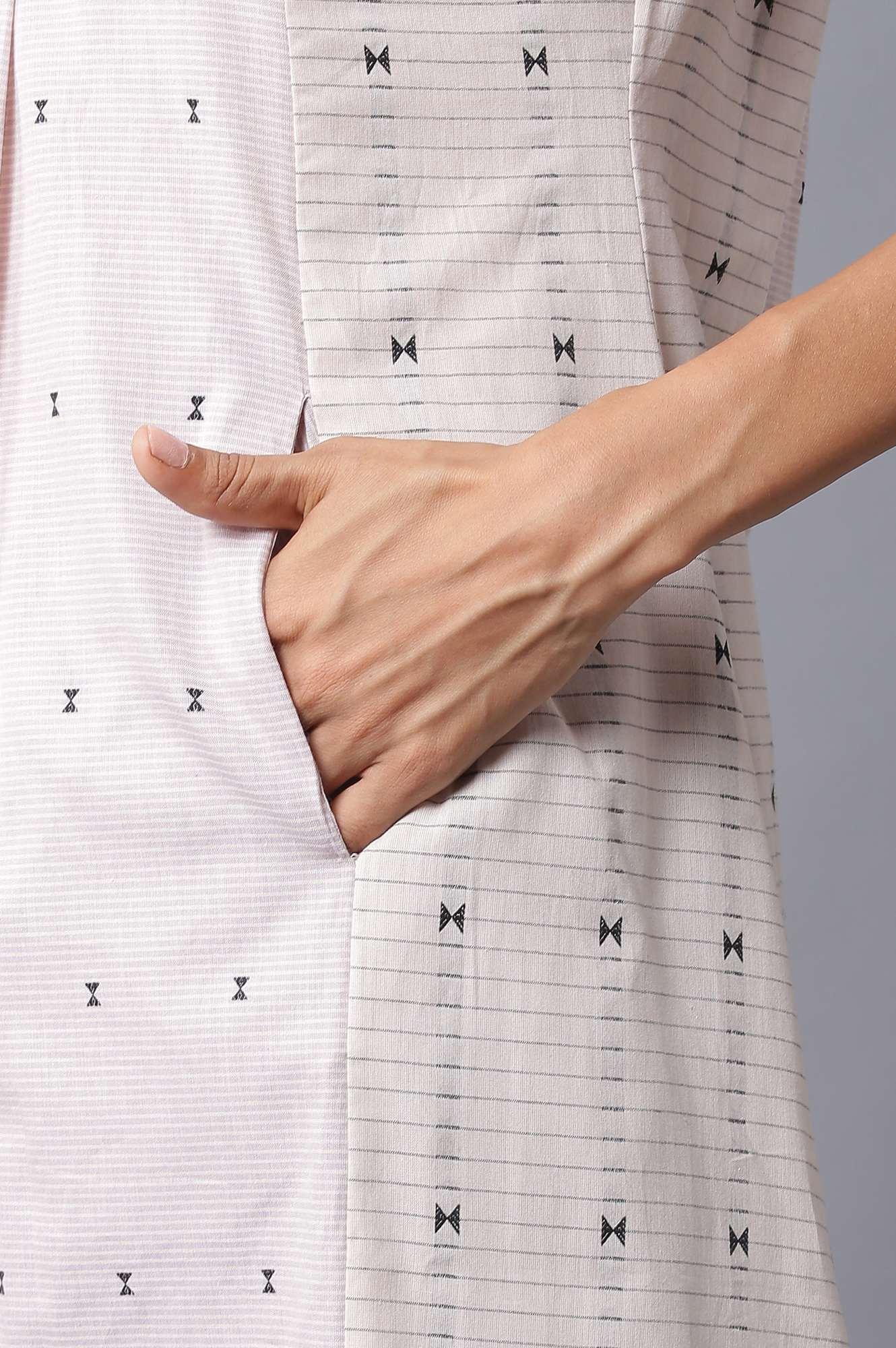 Ecru And Lilac Dobby kurta - wforwoman