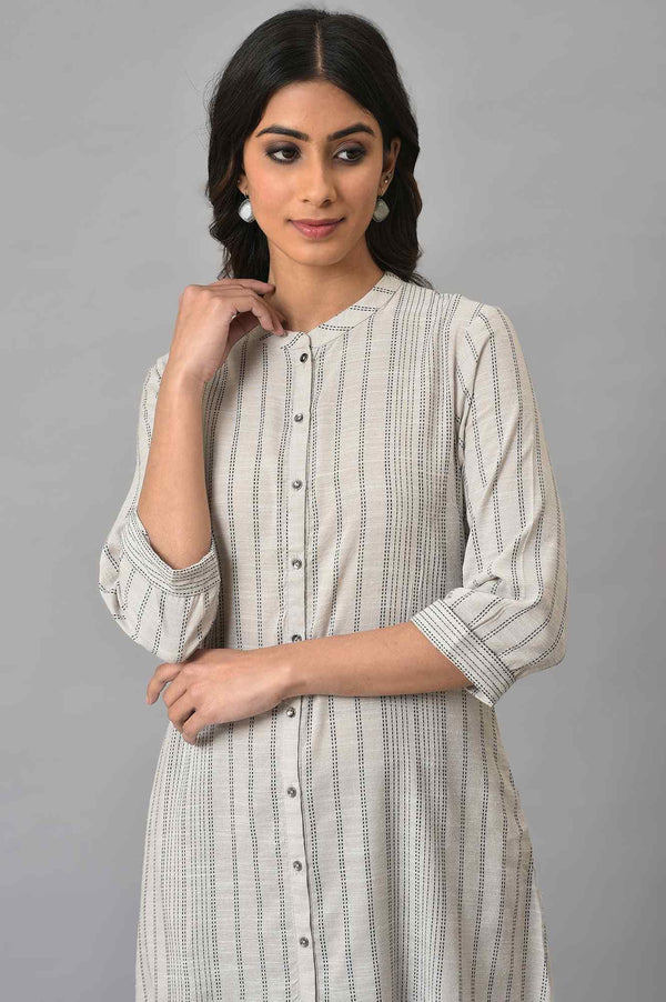 Ecru Button Down Printed kurta