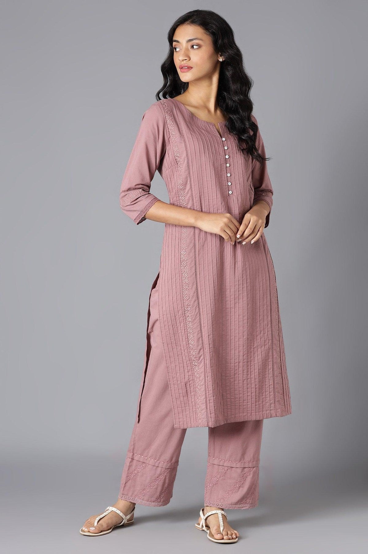 Light Pink Pintuck Cotton kurta - XS