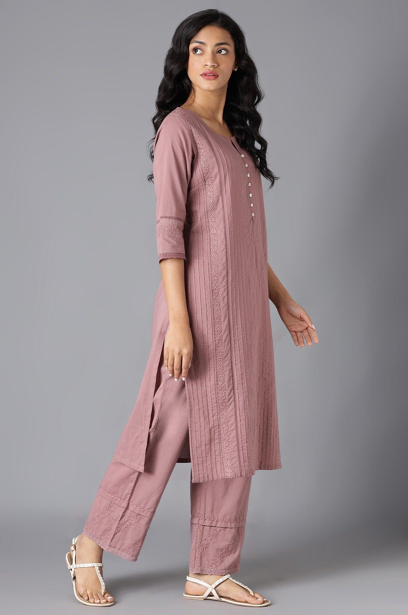 Light Pink Pintuck Cotton kurta - wforwoman
