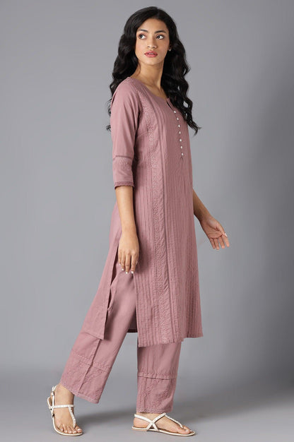 Light Pink Pintuck Cotton kurta - wforwoman