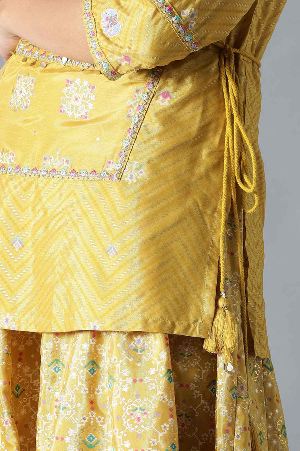 Yellow Printed Attached 'Top And Skirt' Dress