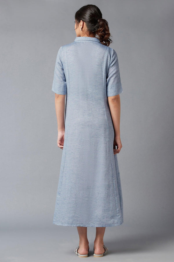 Blue Chambray Embroidered Cotton Dress