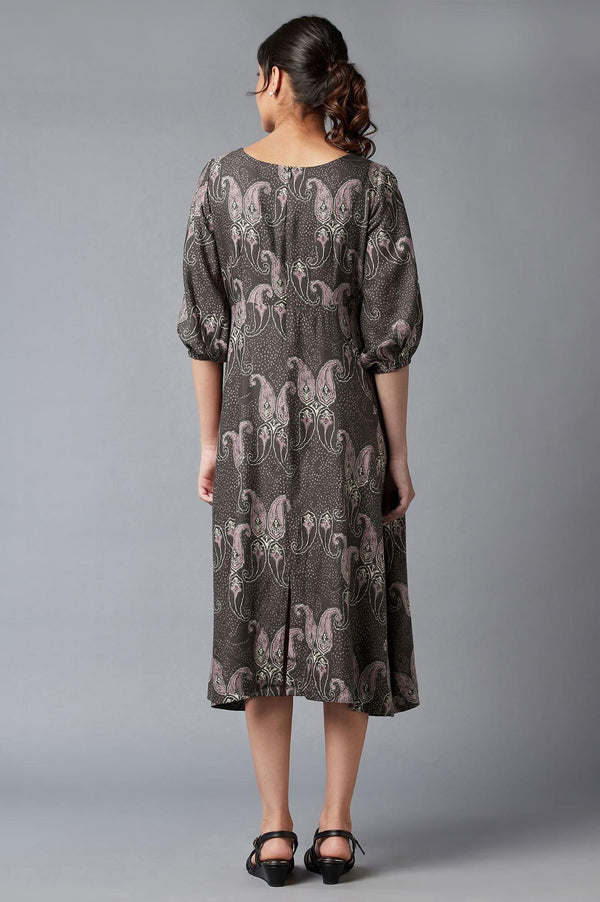 Dark Brown Paisley Print Maxi Dress