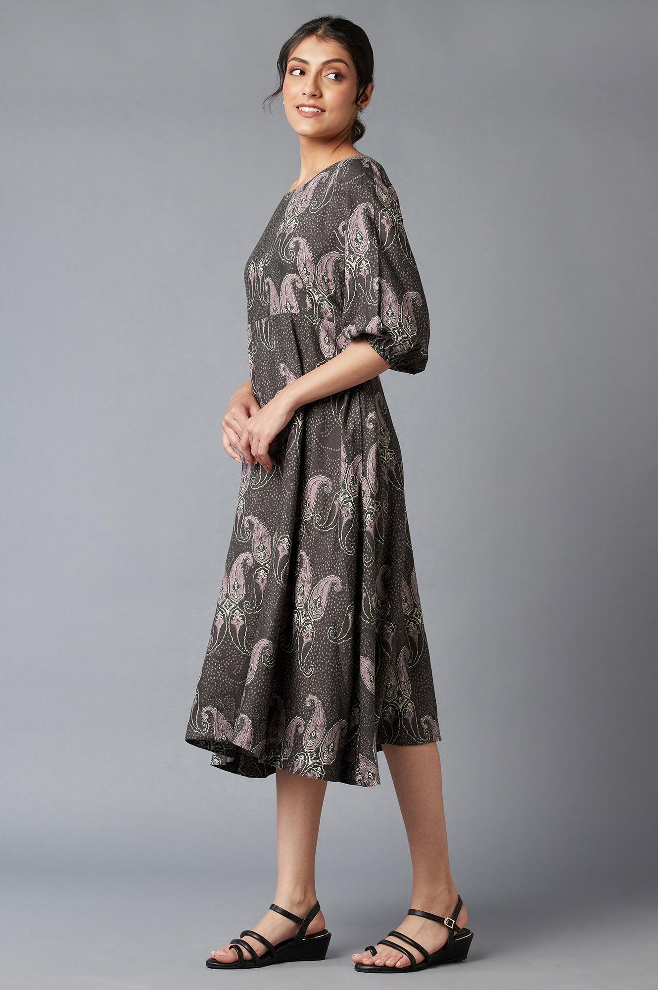 Dark Brown Paisley Print Maxi Dress - wforwoman