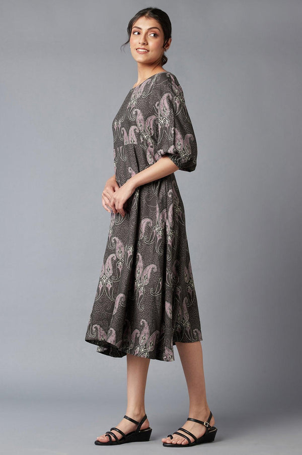 Dark Brown Paisley Print Maxi Dress
