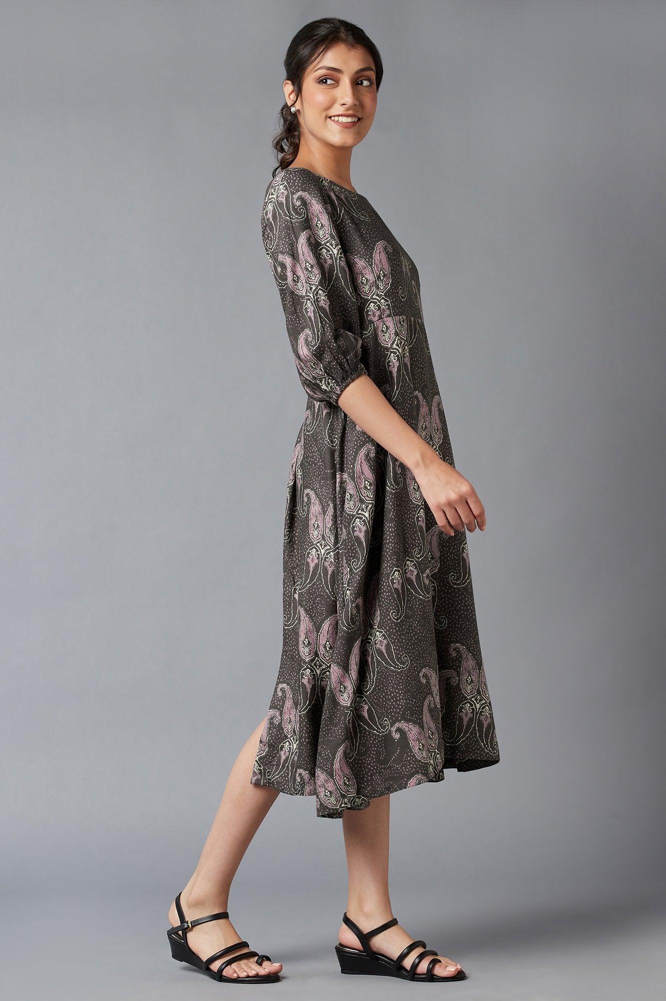 Dark Brown Paisley Print Maxi Dress - wforwoman