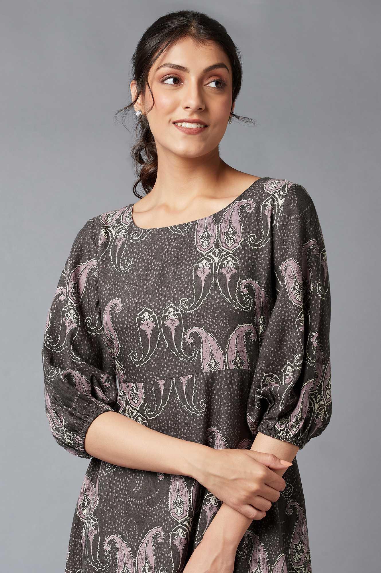 Dark Brown Paisley Print Maxi Dress - wforwoman