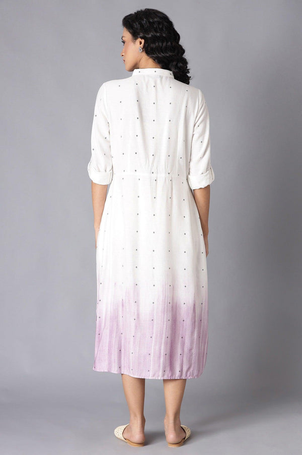 Ecru and Lavender A-Line Long Shirt Dress