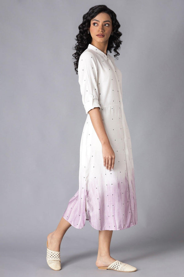 Ecru and Lavender A-Line Long Shirt Dress