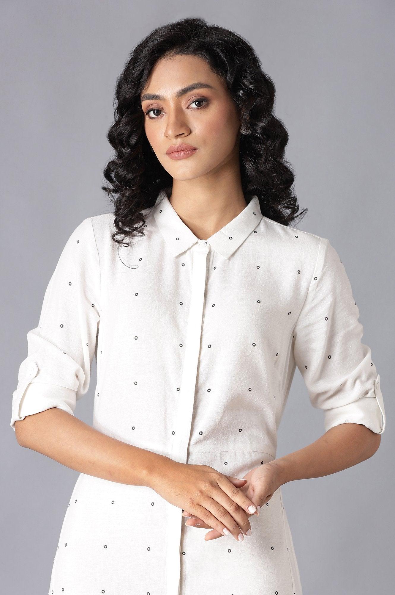 Ecru And Lavender A-Line Long Shirt Dress - wforwoman