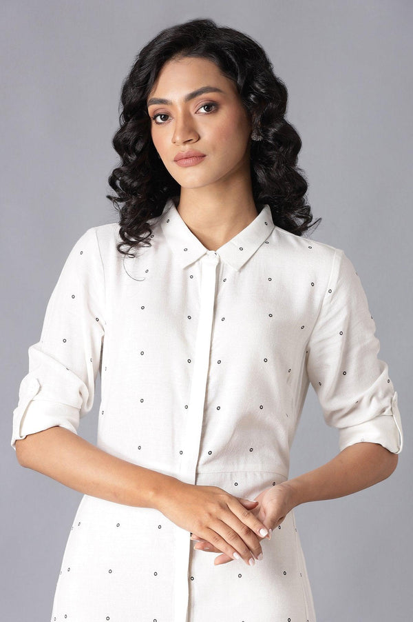 Ecru and Lavender A-Line Long Shirt Dress