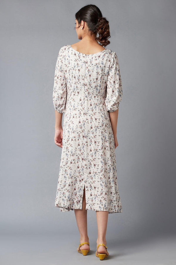 Light Pink Floral Print Dress In Round Neck