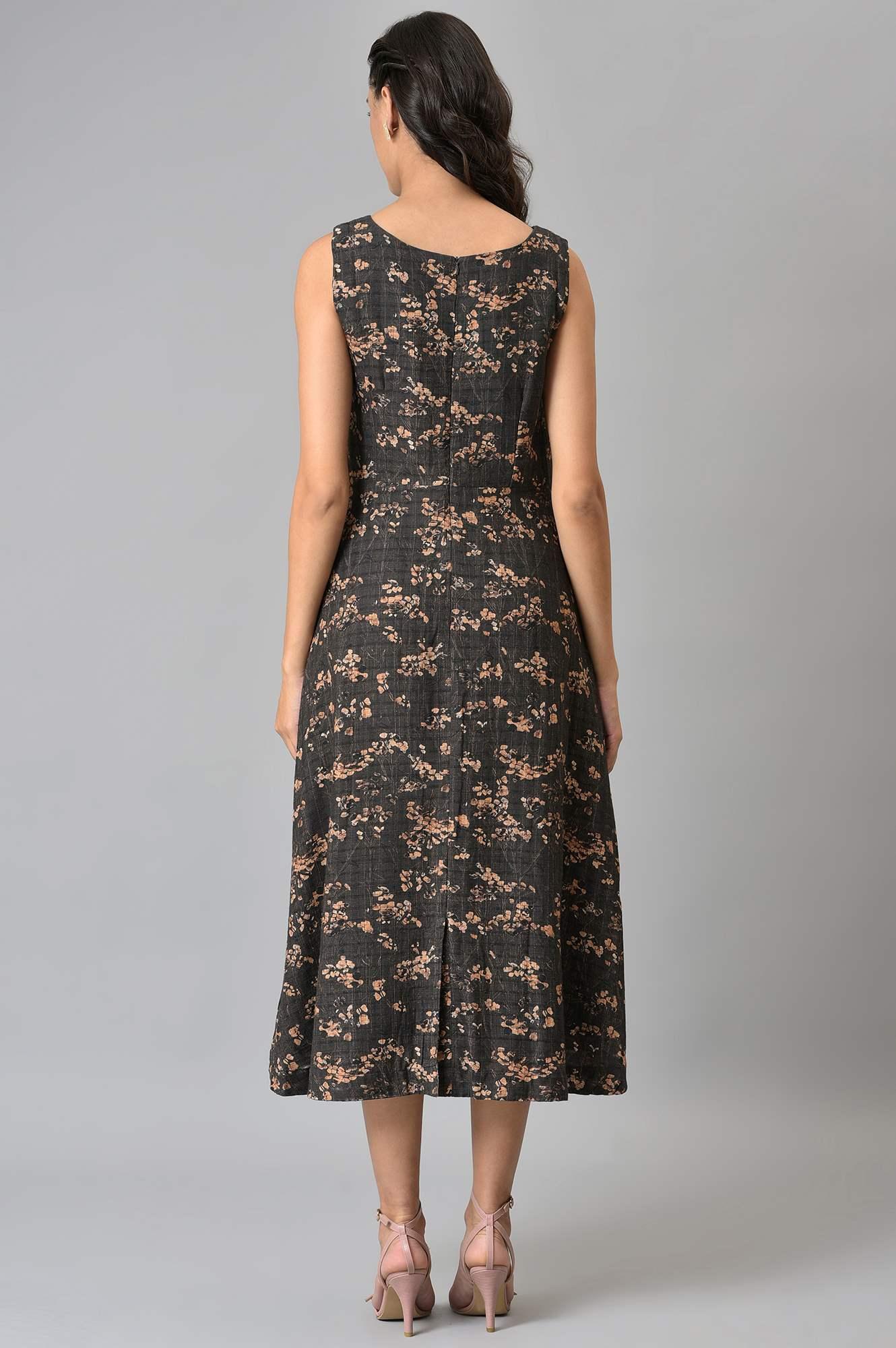 Dark Brown Floral Print Maxi Dress - wforwoman